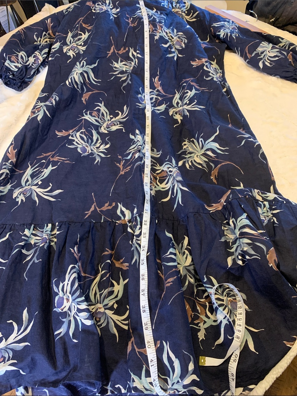 ANN MASHBURN Navy Floral Maxi Dress with Cream and Tan Accents - Picture 6 of 9